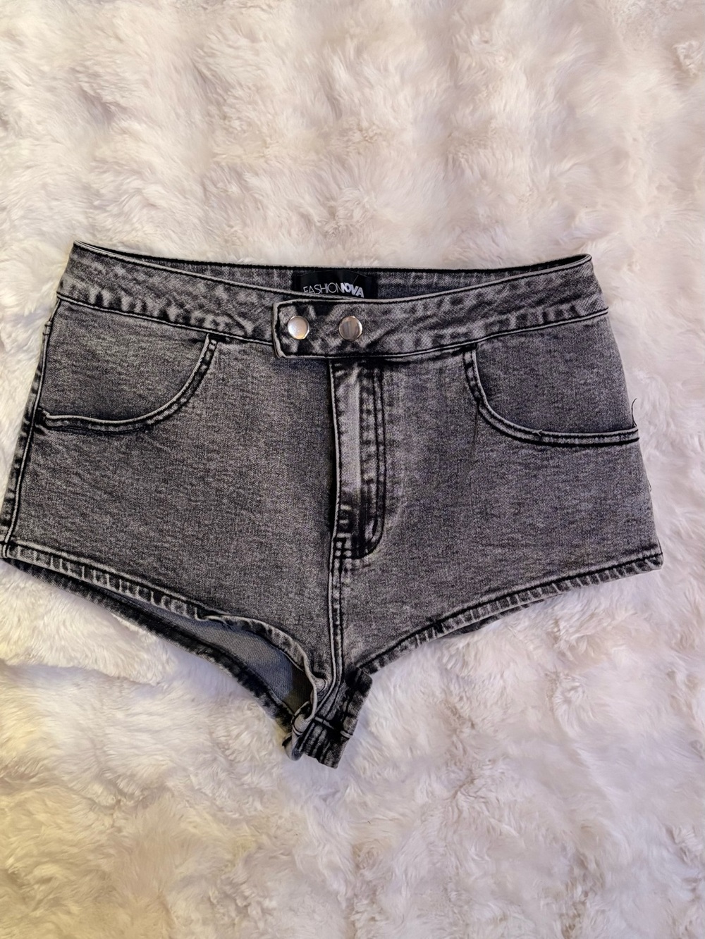 Fashion Nova Washed Black High-Rise Denim Shorts